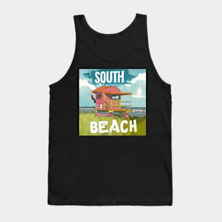 South Beach with a Lifeguard Tower - WelshDesigns Tank Top